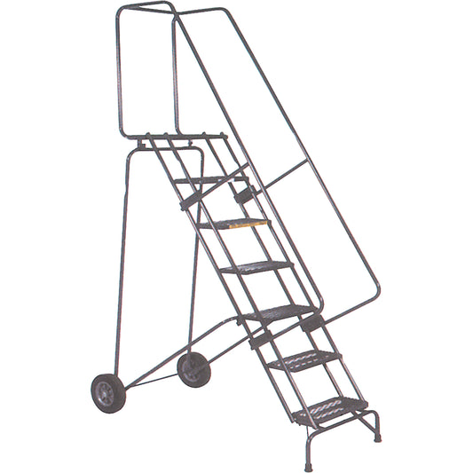 Fold-N-Store Rolling Ladders, 9 Steps, Perforated, 90" High