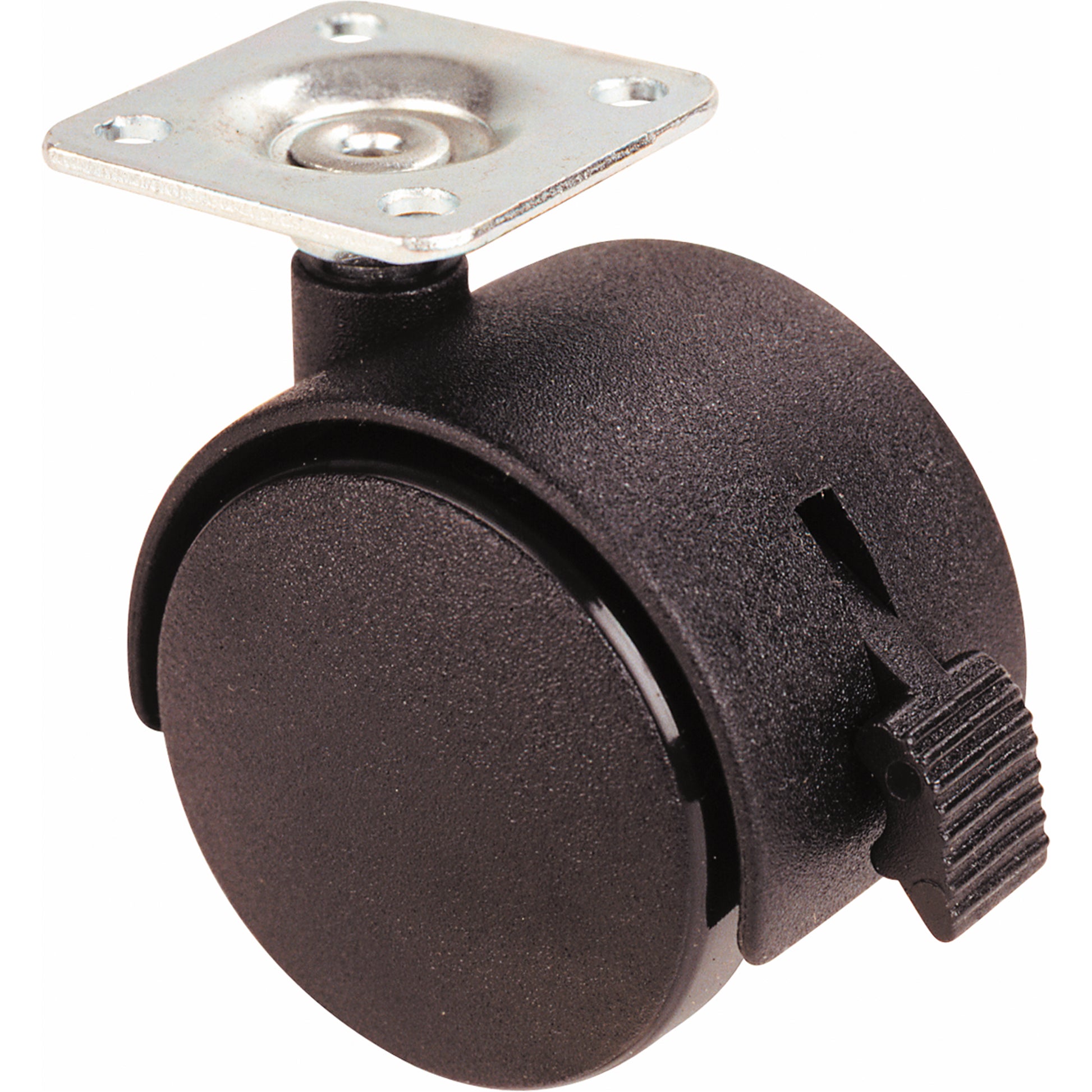 Twin Wheel Casters (300/400 Series), Swivel with Brake, 2" (51 mm), Plastic, 75 lbs. (34 kg.)