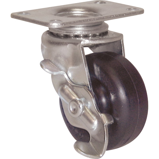 General Purpose Caster, Rigid with Brake, 2" (51 mm), Polyolefin, 80 lbs. (36 kg.)
