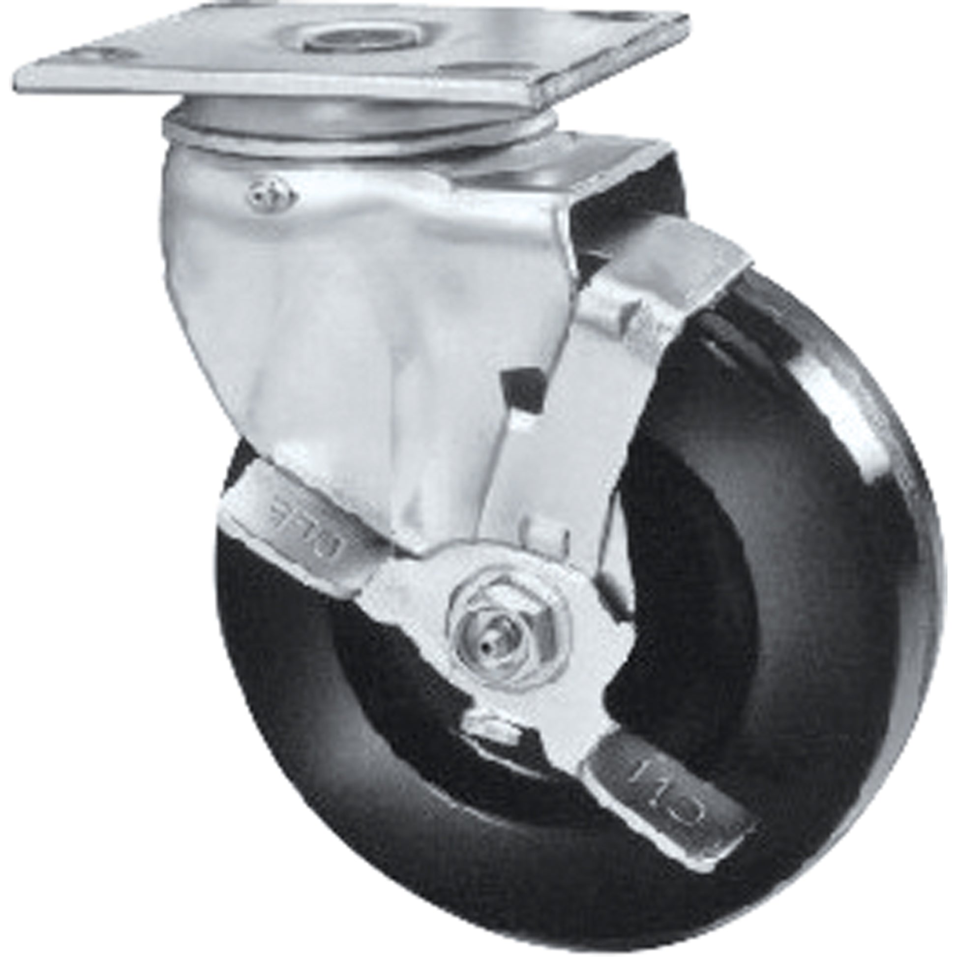 Heavy-Duty EMaxx Kingpin Caster, Rigid with Brake, 4" (101.6 mm), Polyolefin, 300 lbs. (136 kg.)