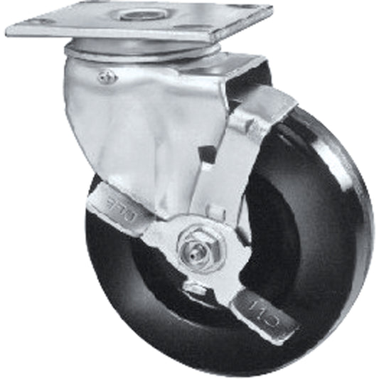 Heavy-Duty EMaxx Kingpin Caster, Rigid with Brake, 4" (101.6 mm), Polyolefin, 300 lbs. (136 kg.)