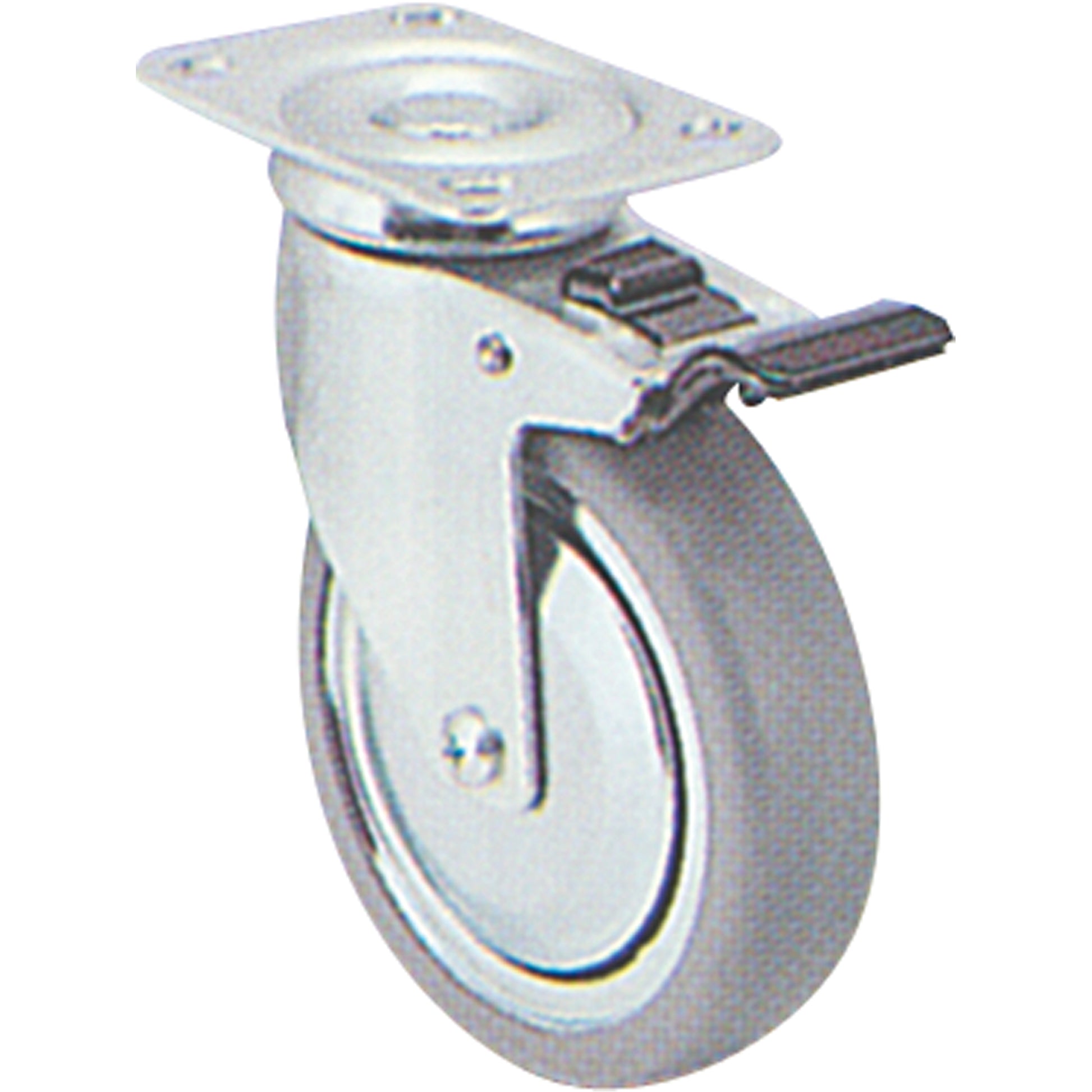 Zinc Plated Caster, Swivel with Brake, 5" (127 mm), Polyolefin, 240 lbs. (108 kg.)