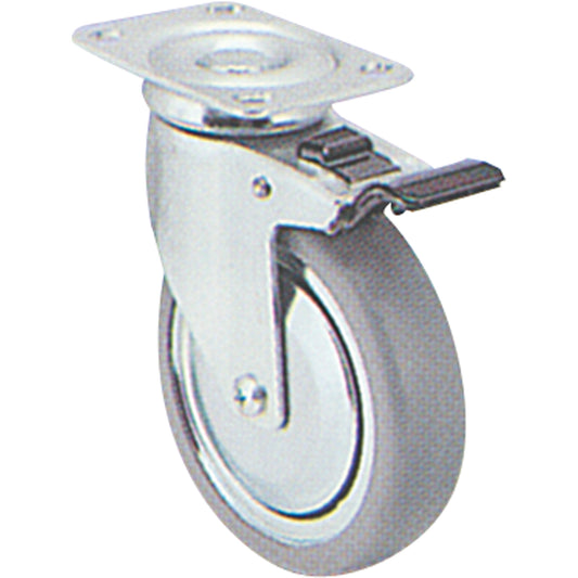 Zinc Plated Caster, Swivel with Brake, 5" (127 mm), Polyolefin, 240 lbs. (108 kg.)