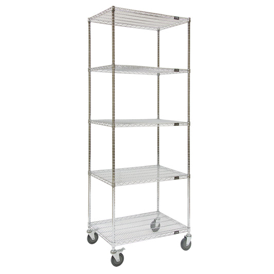 Wire Shelf Cart, Chrome Plated, 36" x 92" x 24", 800 lbs. Capacity