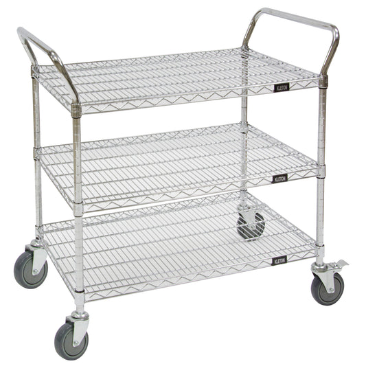 Wire Mesh Utility Cart, Chrome Plated, 60" x 39" x 18", 800 lbs. Capacity