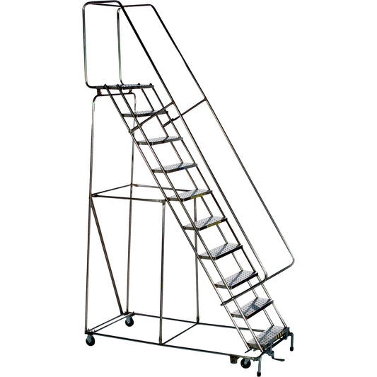 Lockstep Rolling Ladders, 5 Steps, 24" Step Width, 50" Platform Height, Stainless Steel