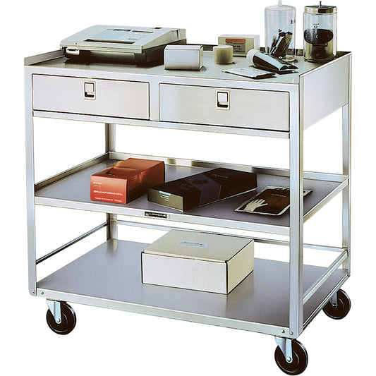Stainless Steel Equipment Stands, 300 lbs. Capacity, Stainless Steel, 20"/20-1/8" x W, 35" x H, 37"/36-3/8" D, Knocked Down, 2 Drawers
