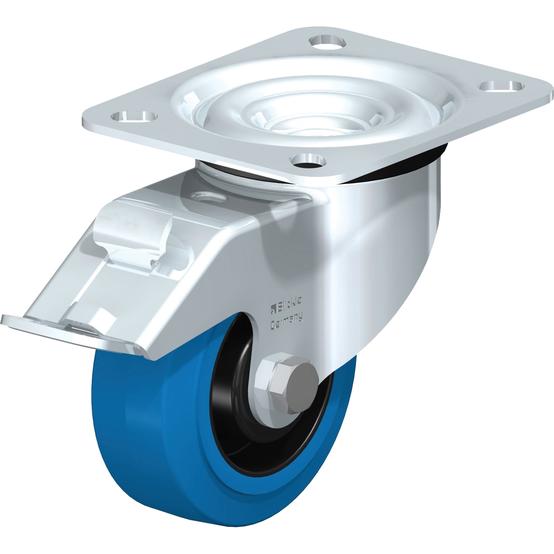 Blue Caster, Swivel with Brake, 3-1/8" (79.5 mm), Nylon, 250 lbs. (113 kg.)