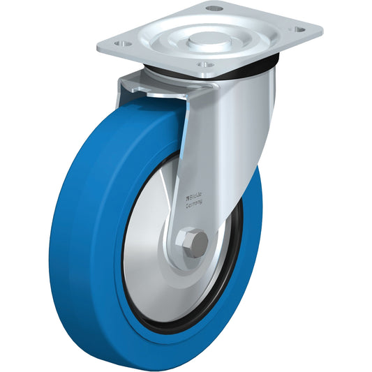 Blue Elastic Caster, Swivel, 8" (203.2 mm), Rubber, 770 lbs. (349 kg.)