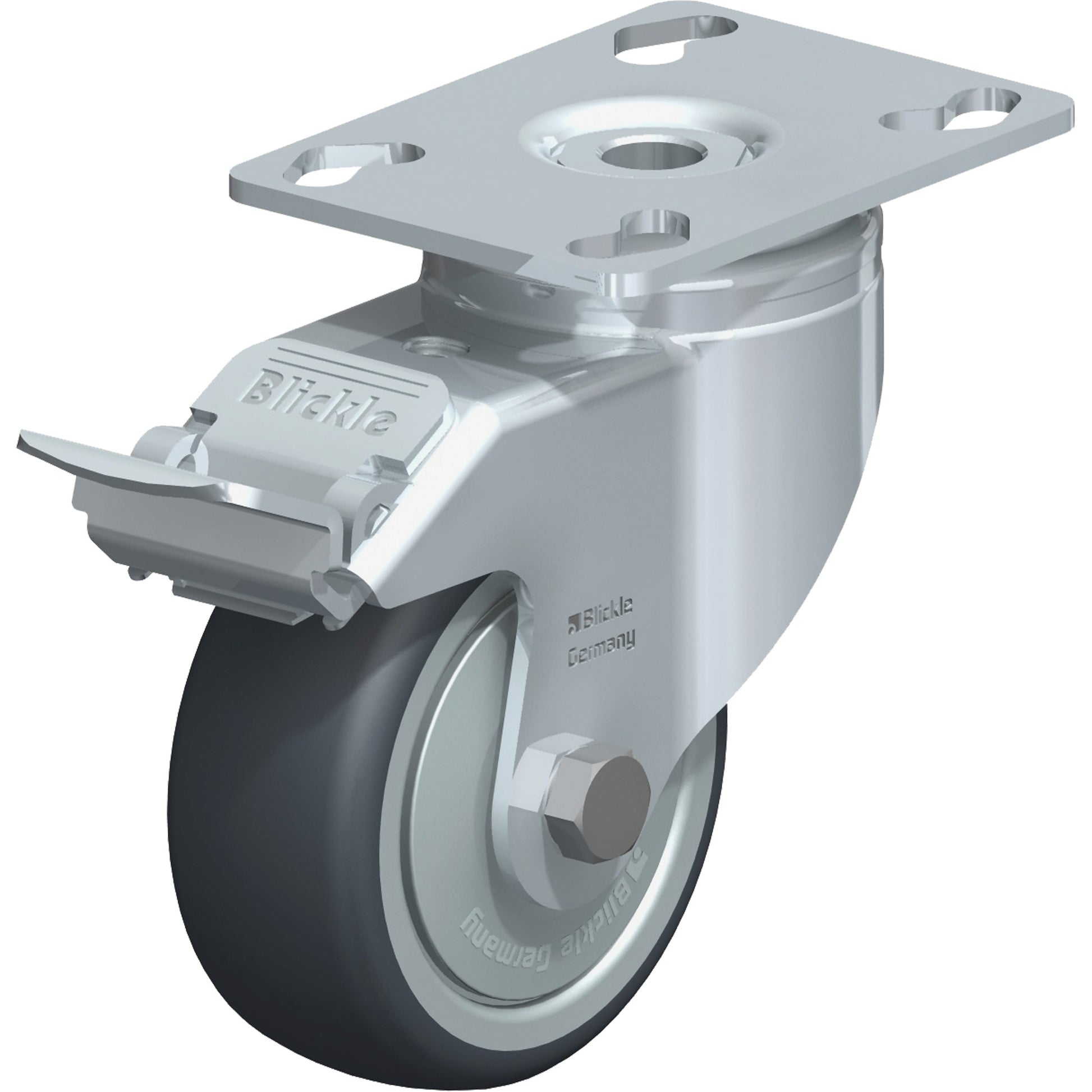 Caster, Swivel with Brake, 3-1/8" (79.5 mm), Thermoplastic Rubber, 130 lbs. (59 kg.)