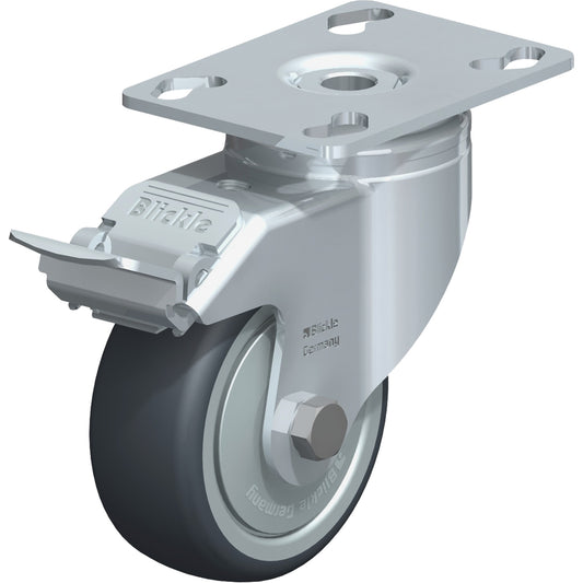 Caster, Swivel with Brake, 3-1/8" (79.5 mm), Thermoplastic Rubber, 130 lbs. (59 kg.)
