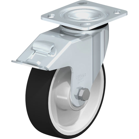 Heavy-Duty Kingpinless Caster, Swivel with Brake, 6-5/16" (160.3375 mm), Thermoplastic Polyurethane, 1210 lbs. (550 kg.)