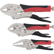 Cushion Grip Locking Plier Set, 6"/10"/7" Length, Curved Jaw/Long Nose