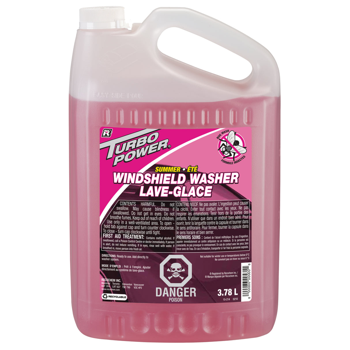 Turbo Power® Summer Bug Wash Windshield Washer Fluid, Jug, 3.78 L