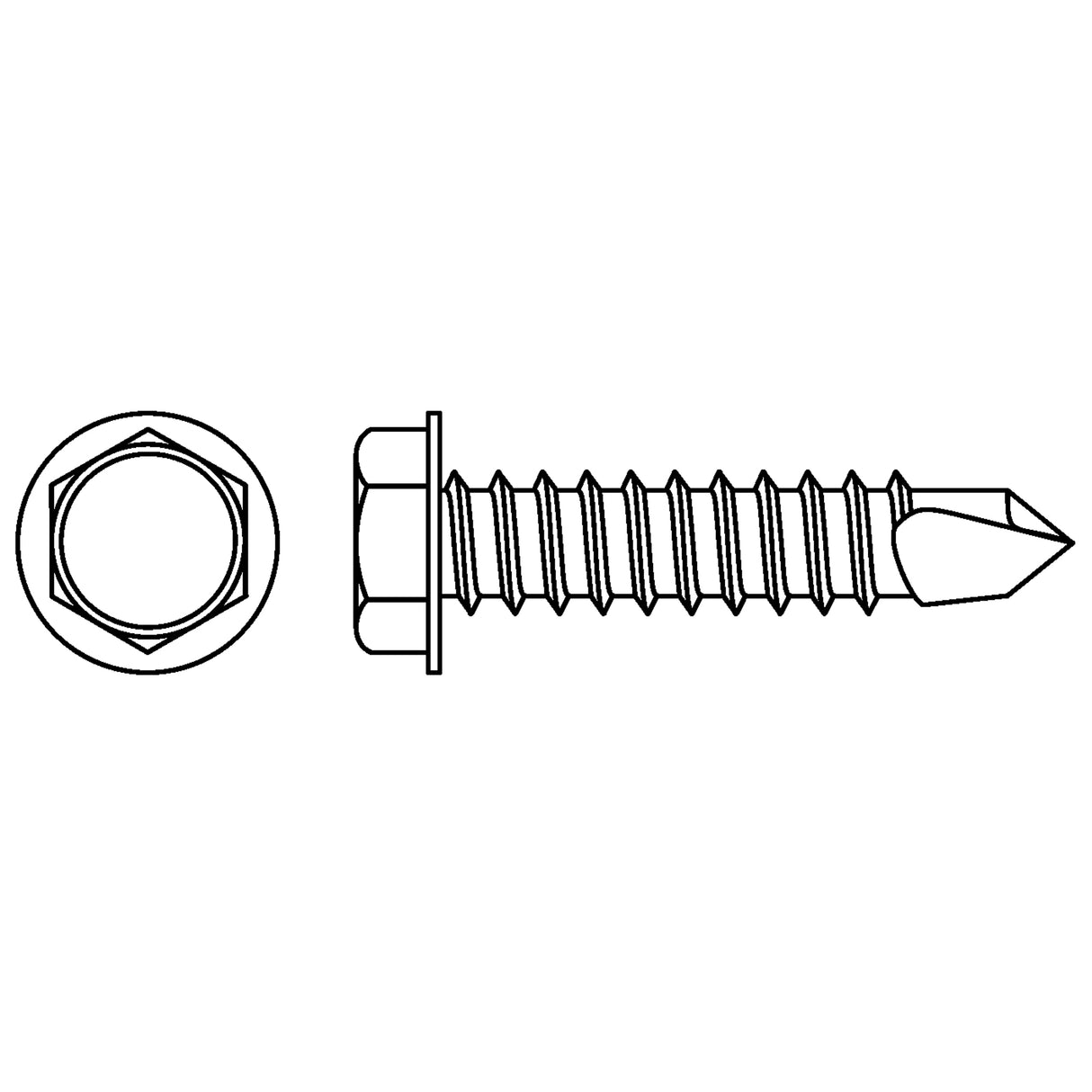 Self Drill Hex Washer, #12 x 3/4" L, Stainless Steel