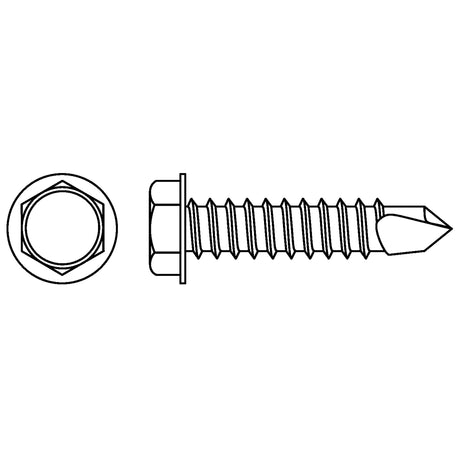 Self Drill Hex Washer Head Screws, #12 x 1" L, Zinc Plated