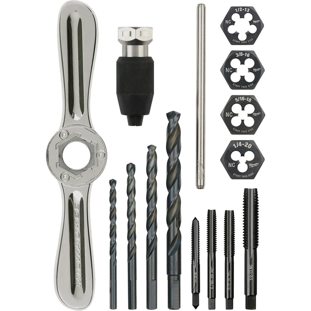 Tap and Die Set with Hex-Lok™ 2-in-1 Handle, 15 Pieces
