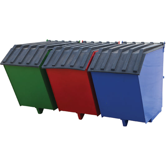 Triple-Bin Recycling Hopper, Steel, 1-1/2 cu.yd., Green, Red and Blue
