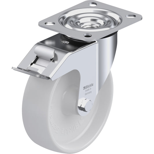 Caster, Swivel with Brake, 5" (127 mm), Nylon, 330 lbs. (150 kg.)