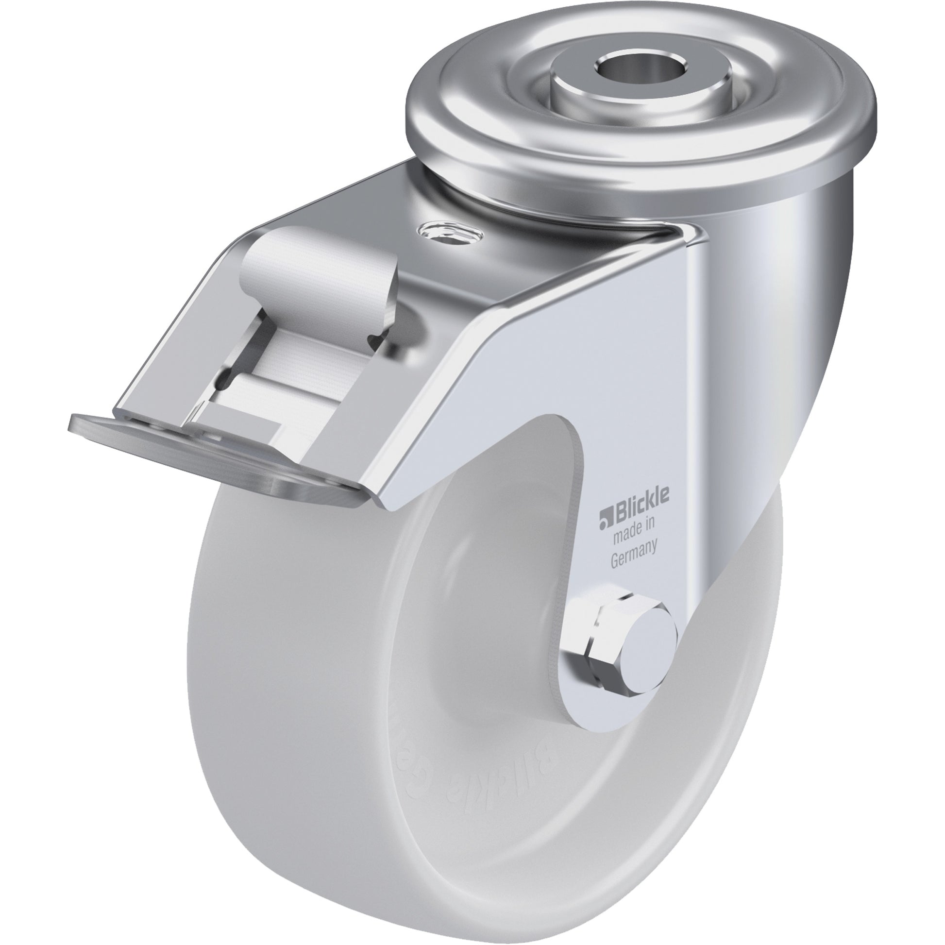 Nylon Caster, Swivel with Brake, 4" Dia., 330 lbs. (149.685 kg.) Capacity