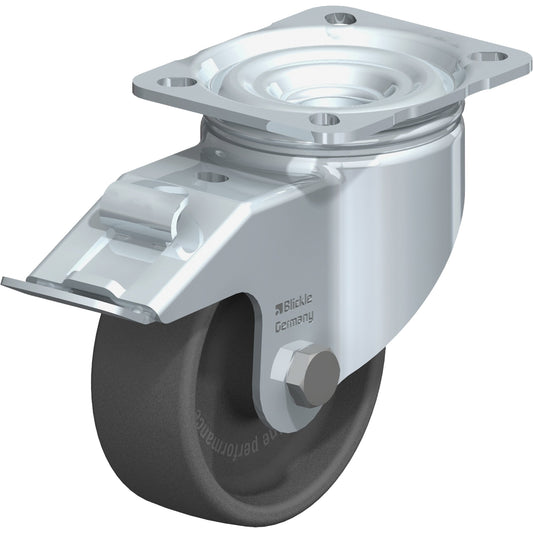 Caster, Swivel with Brake, 4" (101.6 mm), Heat-Resistant Thermoplastic, 550 lbs. (249.5 kg.)