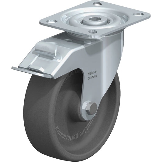 Caster, Swivel with Brake, 5" (127 mm), Heat-Resistant Thermoplastic, 330 lbs. (150 kg.)