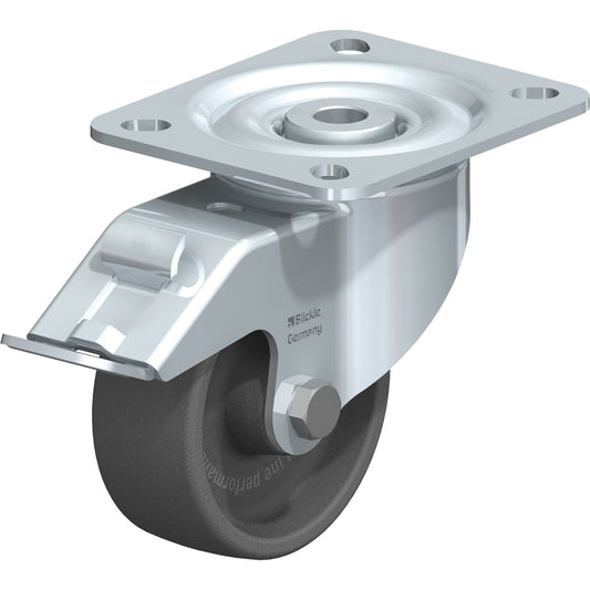 Caster, Swivel with Brake, 3-1/8" (79.5 mm), Heat-Resistant Thermoplastic, 330 lbs. (150 kg.)