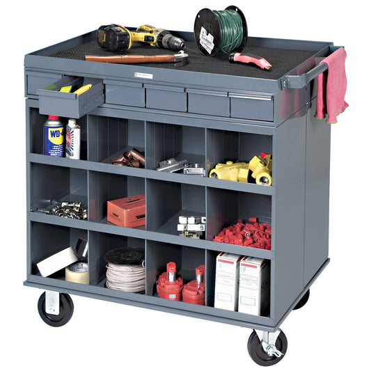 Heavy-Duty Two-Sided Mobile Work Station, 1200 lbs. Capacity, Steel, 34" x W, 34" x H, 24" D, All-Welded, 6 Drawers