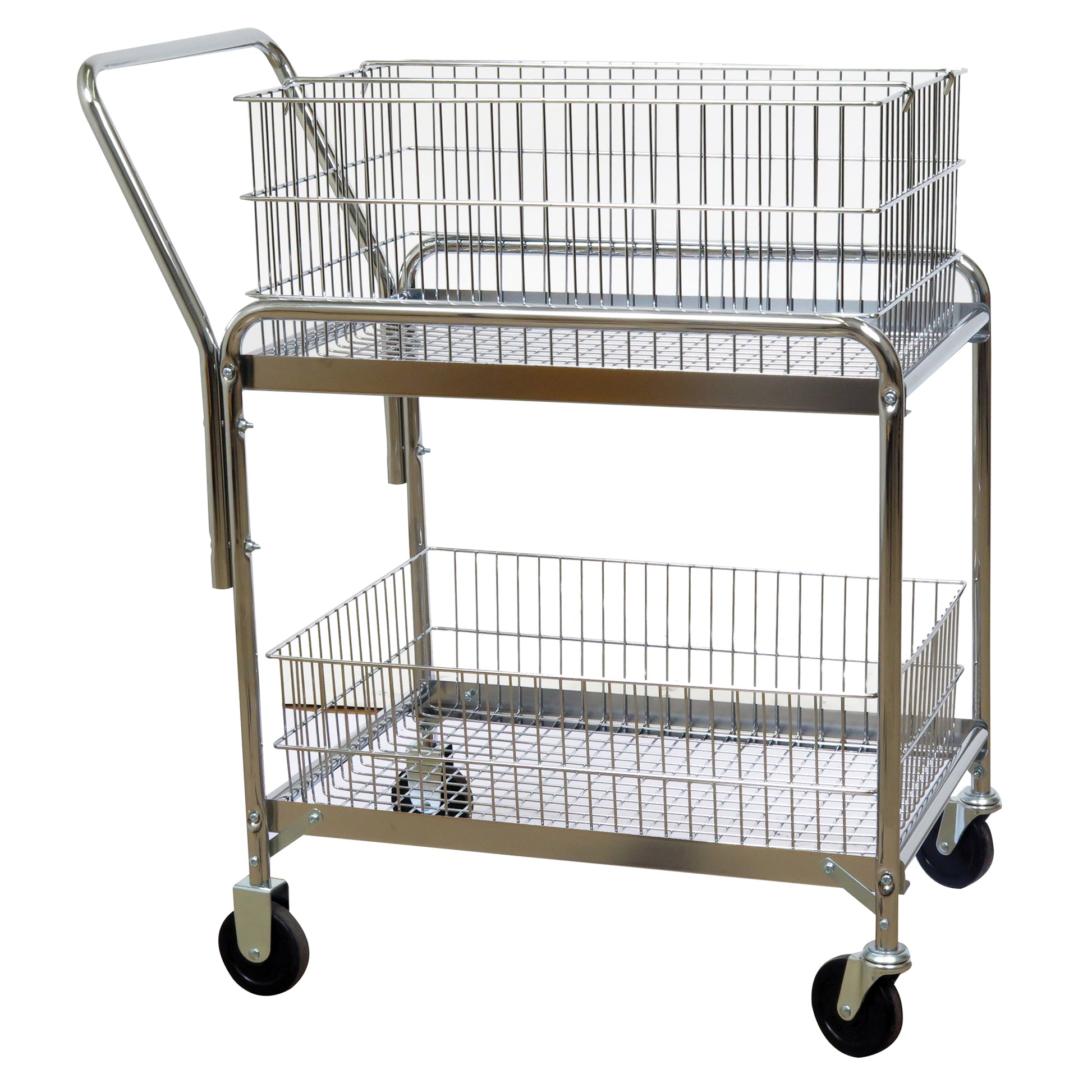 Wire Mesh Office Mail Cart, 200 lbs. Capacity, Chrome, 20" D x 33" L x 37-1/2" H, Chrome Plated