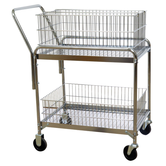 Wire Mesh Office Mail Cart, 200 lbs. Capacity, Chrome, 20" D x 33" L x 37-1/2" H, Chrome Plated