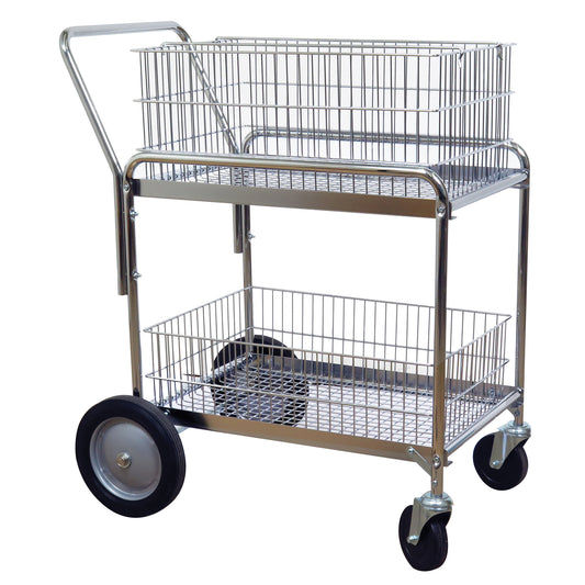 Wire Mesh Office Mail Cart, 200 lbs. Capacity, Chrome, 23-3/4" D x 33-1/2" L x 38-1/4" H, Chrome Plated