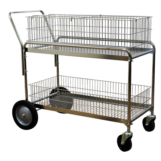 Wire Mesh Office Mail Cart, 250 lbs. Capacity, Chrome, 23-3/4" D x 43" L x 38-1/2" H, Chrome Plated