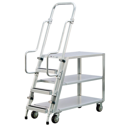 Aluminum Stock Picking Ladder Cart, Aluminum, 22" W x 51-1/2" D, 3 Shelves, 800 lbs. Capacity