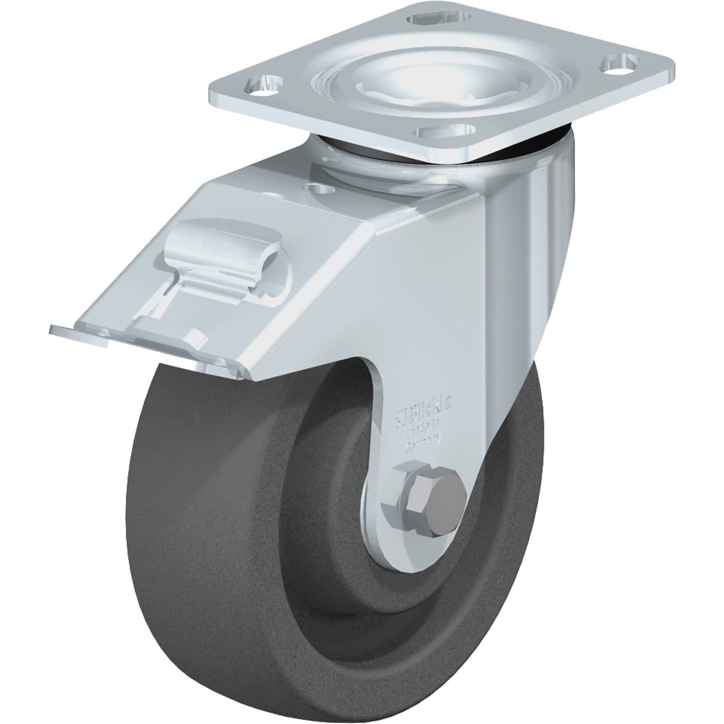 Impact-Resistant Caster, Swivel with Brake, 6" (152.4 mm), Nylon, 1250 lbs. (567 kg.)
