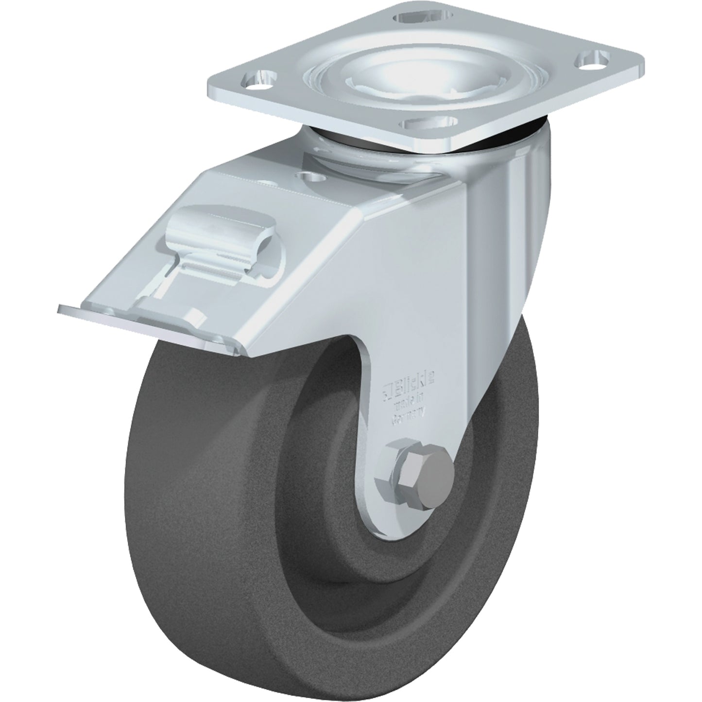 Impact-Resistant Caster, Swivel with Brake, 6-5/16" (160.3375 mm), Nylon, 1250 lbs. (567 kg.)