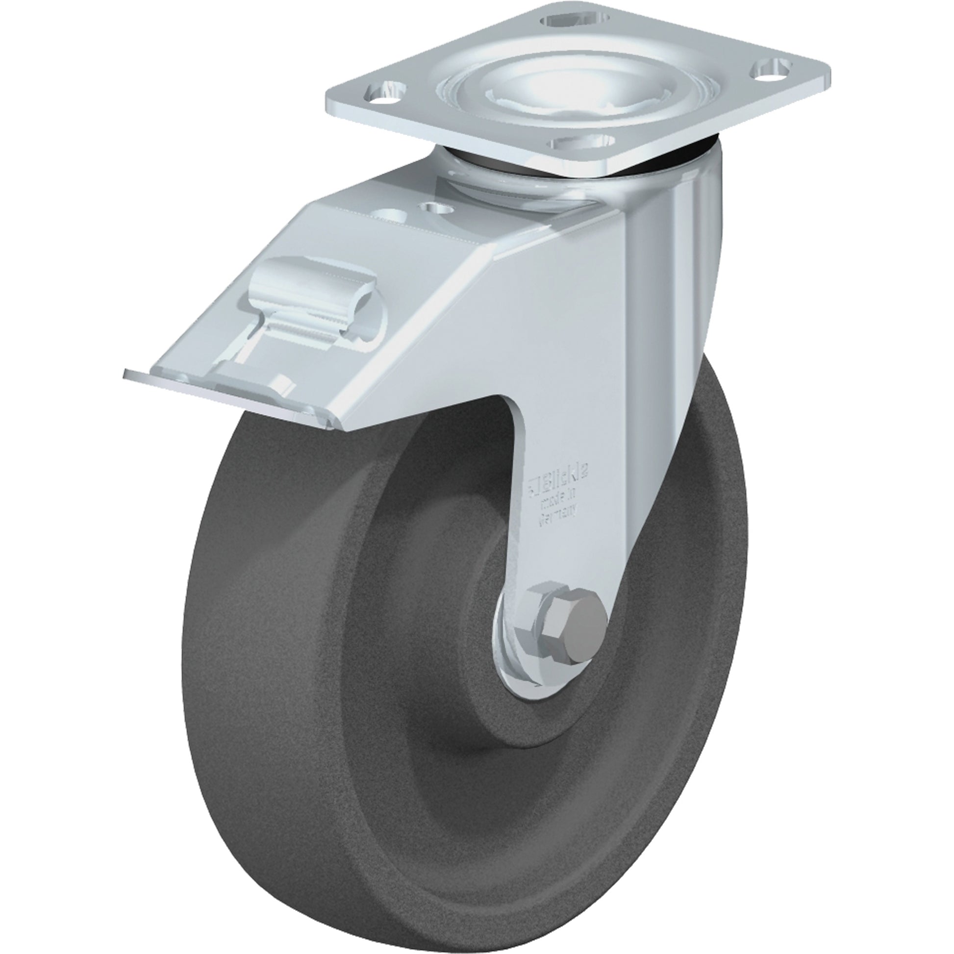 Impact-Resistant Caster, Swivel with Brake, 8" (203.2 mm), Nylon, 1250 lbs. (567 kg.)