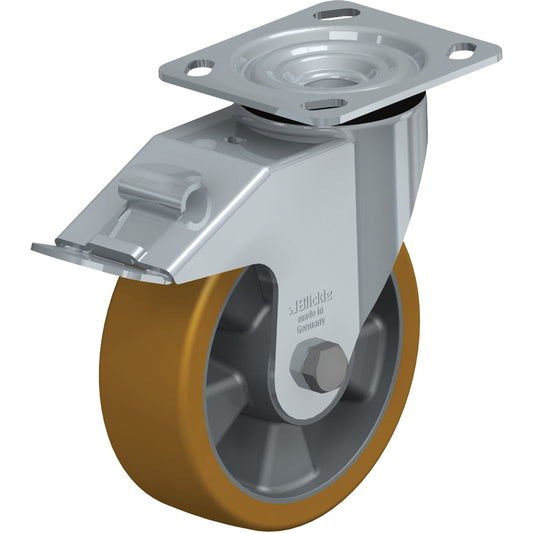 High-Quality Caster, Swivel with Brake, 6" (152.4 mm), Polyurethane Elastomer, 660 lbs. (300 kg.)