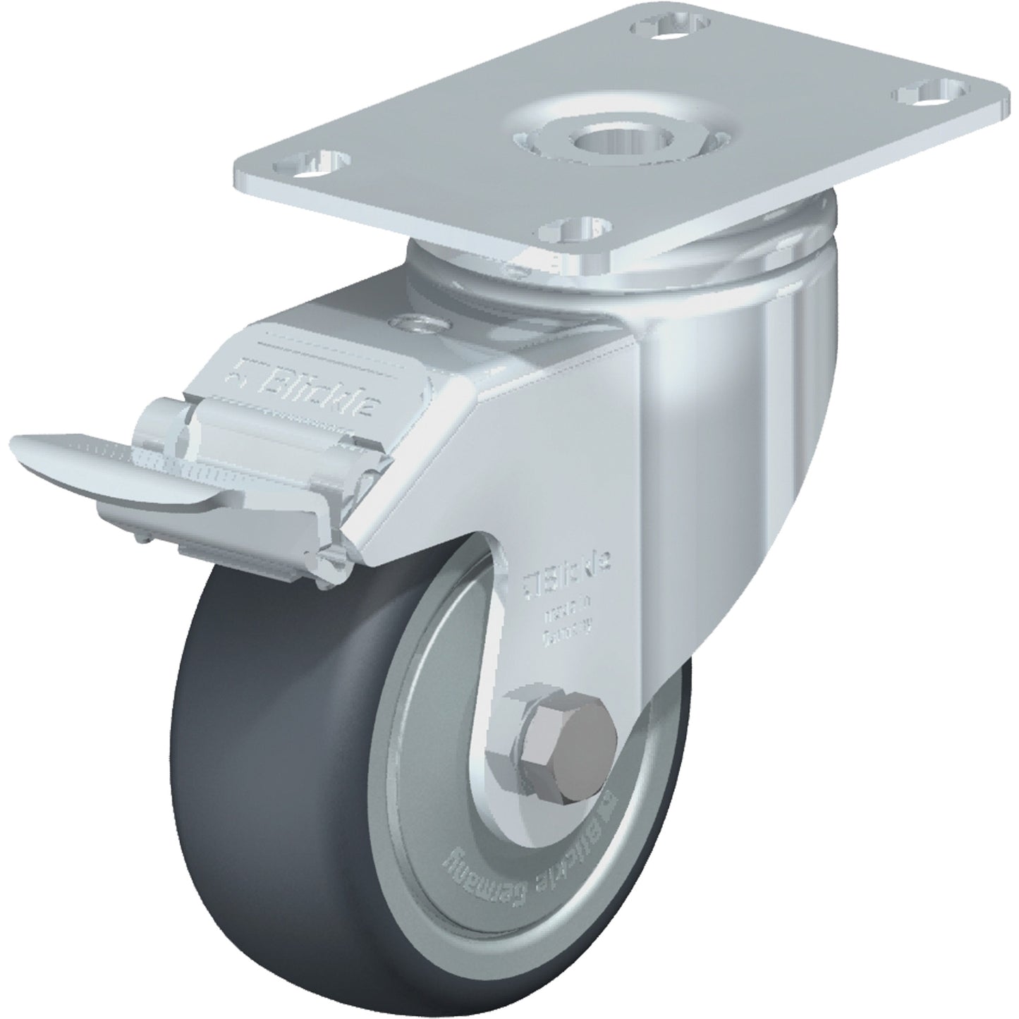 High-Quality Caster, Swivel with Brake, 3-1/8" (79.5 mm), Thermoplastic Rubber-Elastomer, 220 lbs. (100 kg.)