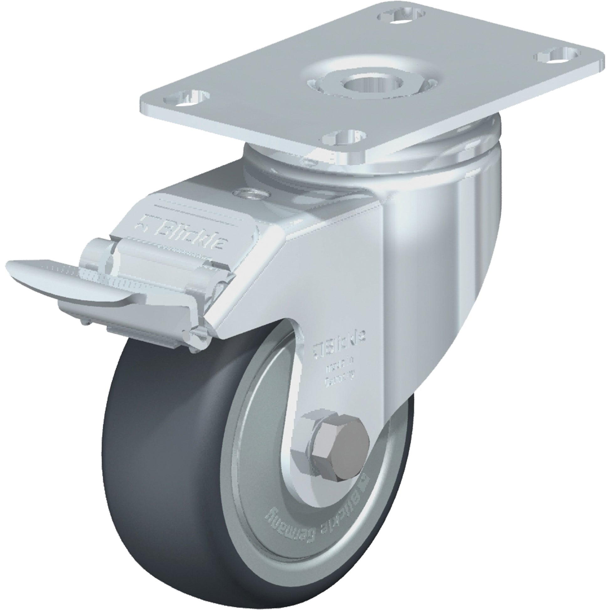 High-Quality Caster, Swivel with Brake, 3-1/8" (79.5 mm), Thermoplastic Rubber-Elastomer, 220 lbs. (100 kg.)