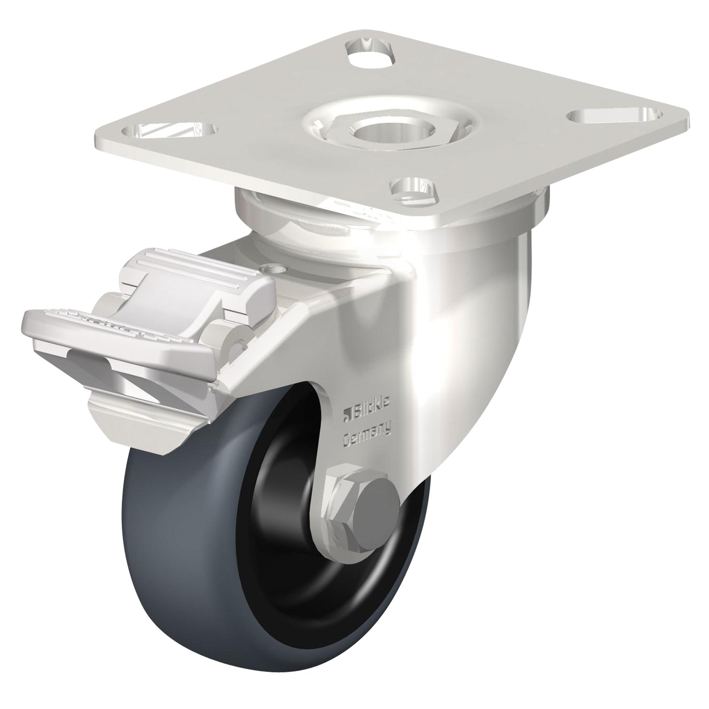 Caster, Swivel with Brake, 3" (76 mm), Thermoplastic Rubber-Elastomer, 165 lbs. (75 kg.)