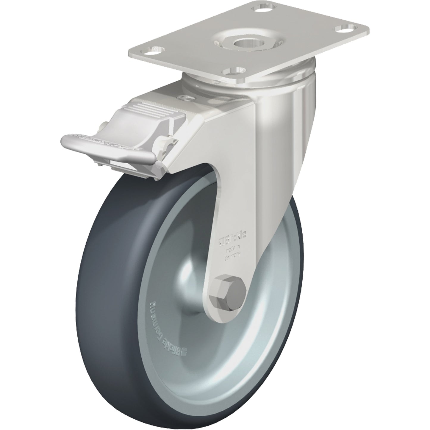 Caster, Swivel with Brake, 5" (127 mm), Thermoplastic Rubber-Elastomer, 265 lbs. (120 kg.)