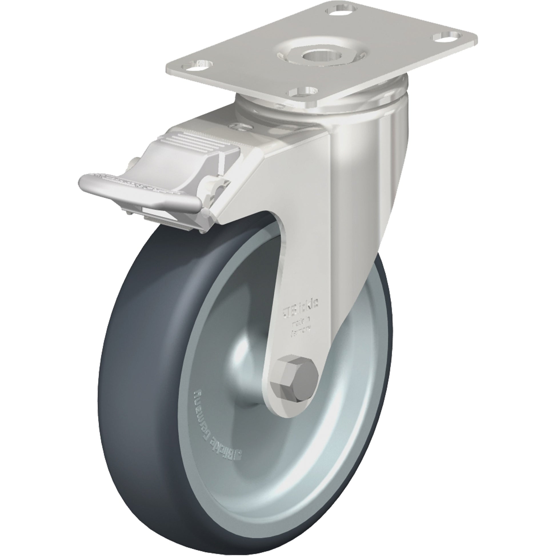 Caster, Swivel with Brake, 5" (127 mm), Thermoplastic Rubber-Elastomer, 265 lbs. (120 kg.)