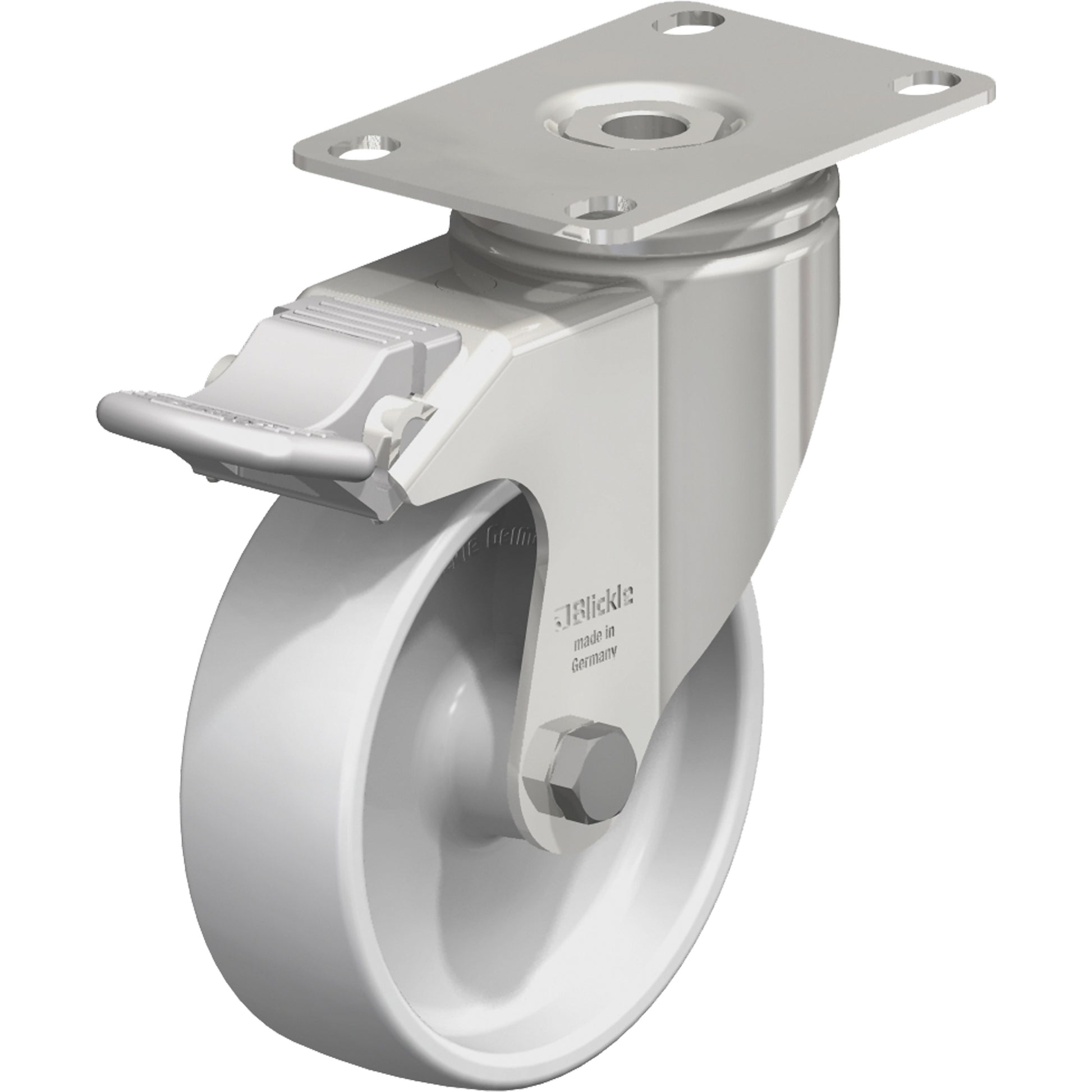 Caster, Swivel with Brake, 4" (101.6 mm), Nylon, 265 lbs. (120 kg.)