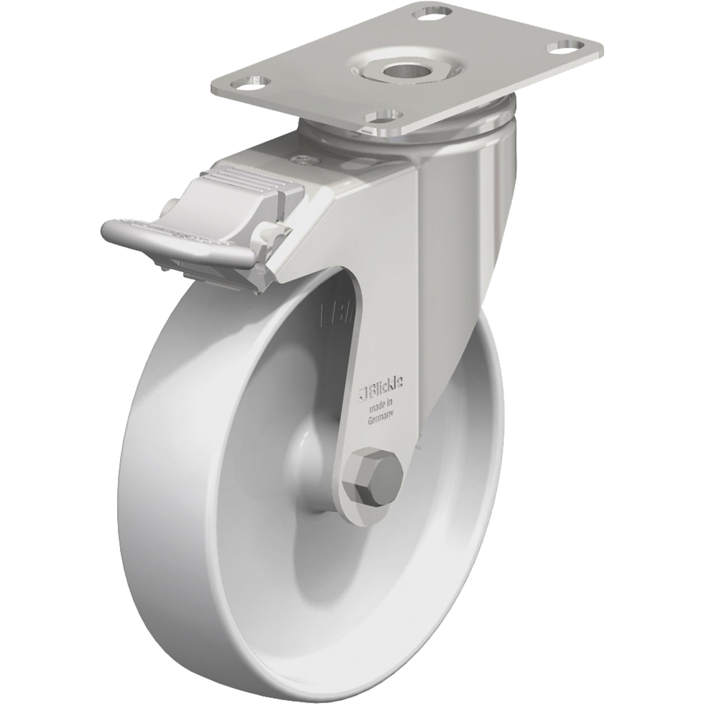 Caster, Swivel with Brake, 5" (127 mm), Nylon, 265 lbs. (120 kg.)