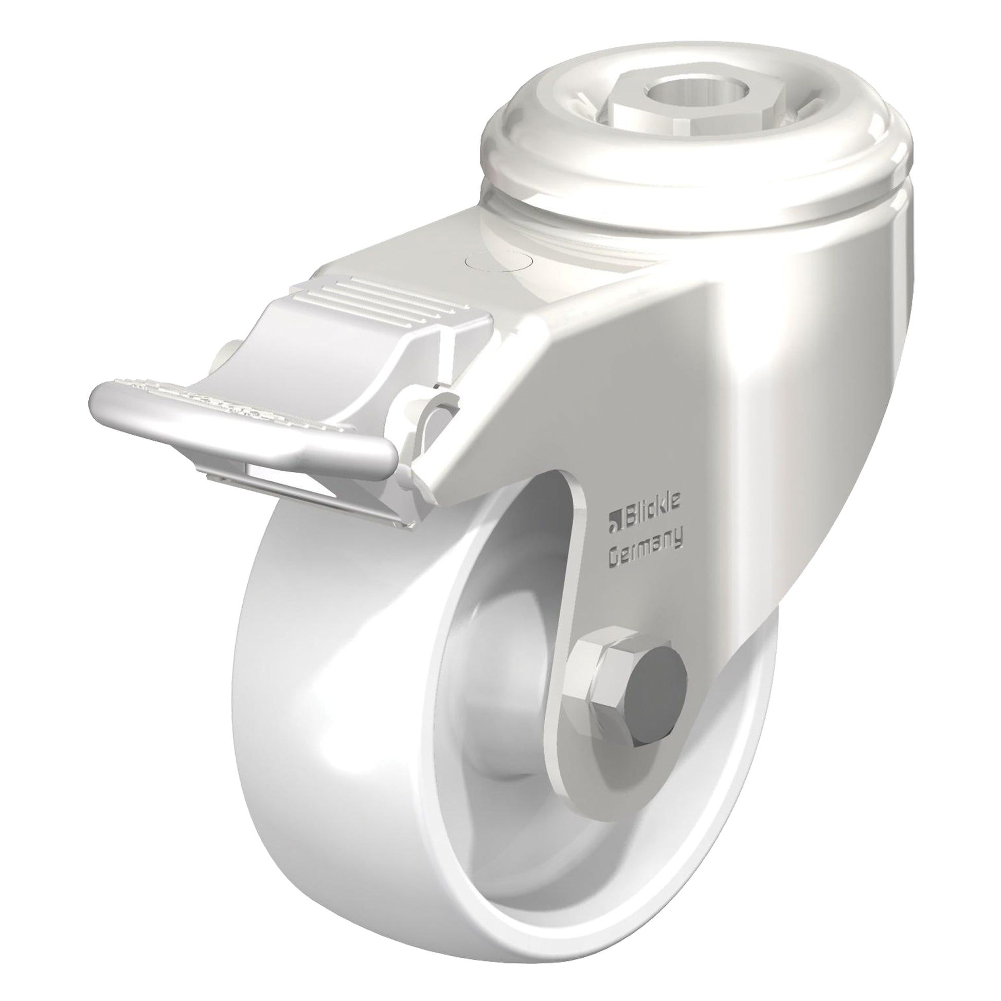 Stainless Steel Nylon Caster, Swivel with Brake, 4" (102 mm) Dia., 265 lbs. (120 kg.) Capacity