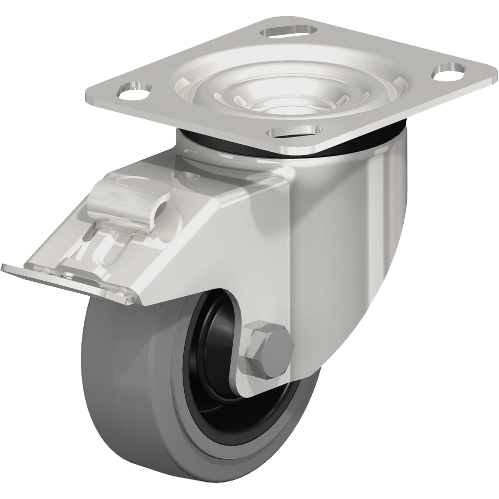 Caster, Swivel with Brake, 4" (101.6 mm), Rubber, 330 lbs. (150 kg.)
