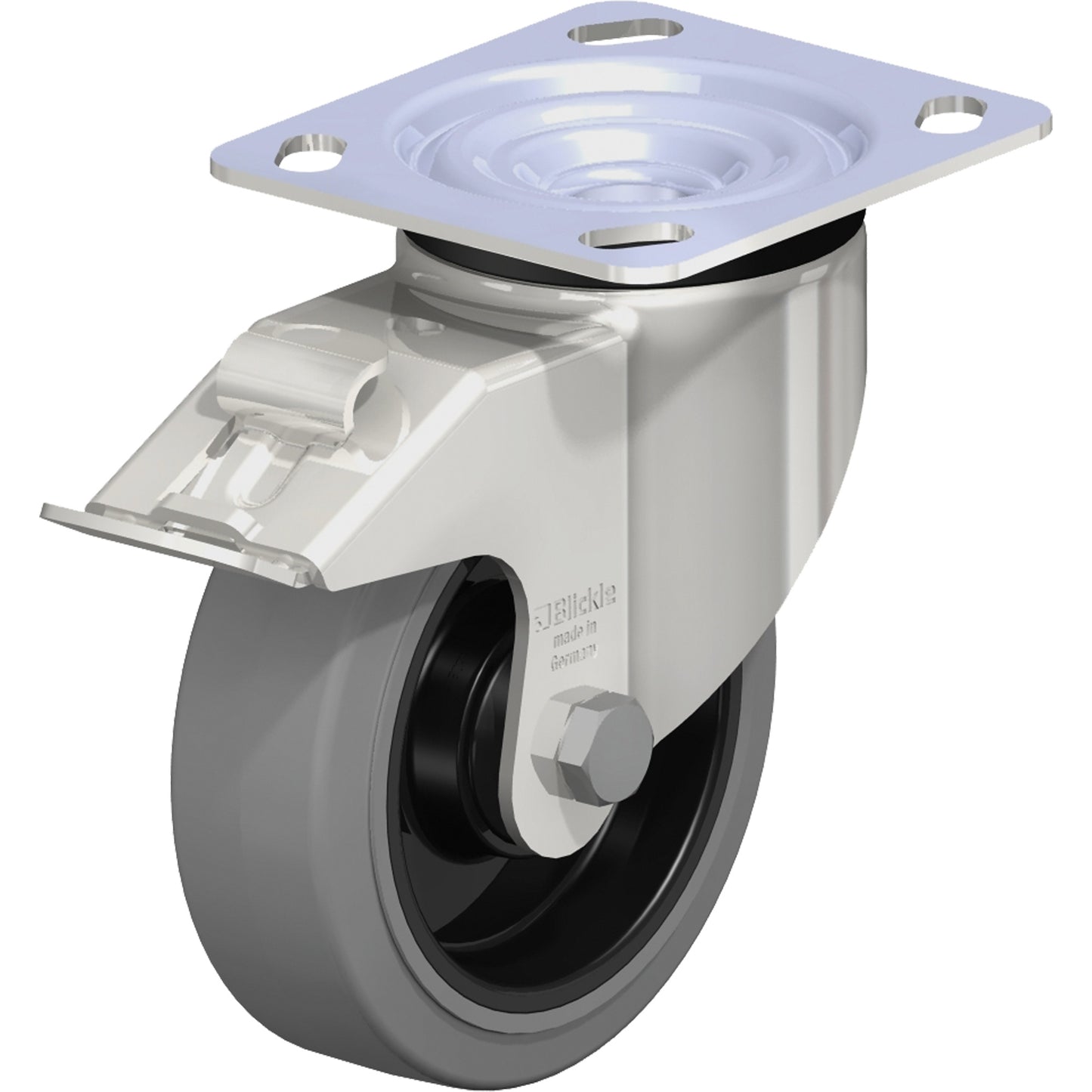 Caster, Swivel with Brake, 5" (127 mm), Rubber, 330 lbs. (150 kg.)