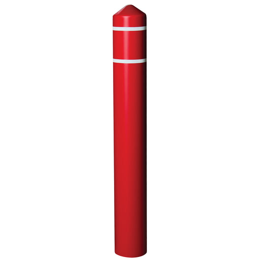 Smooth Bollard Cover With Reflective Stripes, 4" Dia. x 56" L, Red