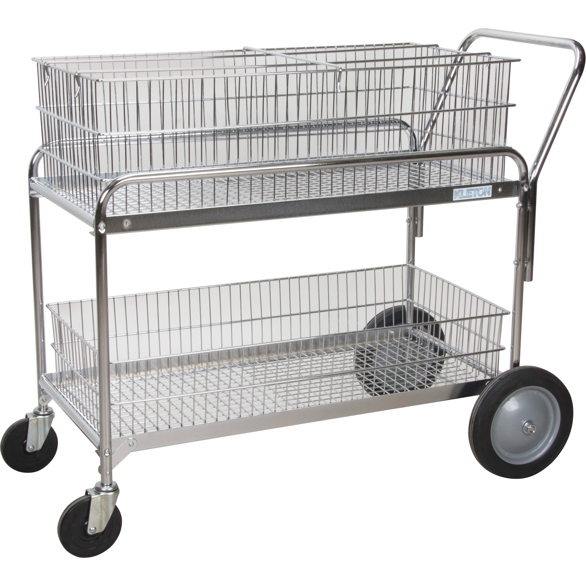 Wire Mesh Office Mail Cart, 250 lbs. Capacity, Chrome, 23" D x 42" L x 38" H, Chrome Plated