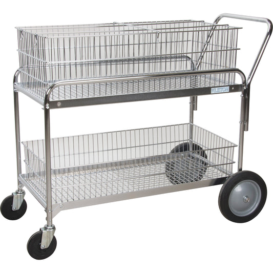 Wire Mesh Office Mail Cart, 250 lbs. Capacity, Chrome, 23" D x 42" L x 38" H, Chrome Plated